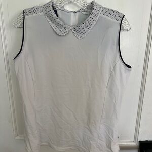 White Sleeveless Top with Polka Dot Collar